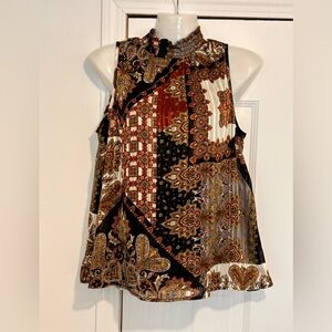 Fig and Flower Sleeveless Paisley Patchwork Top with Smocked Neck Size Small